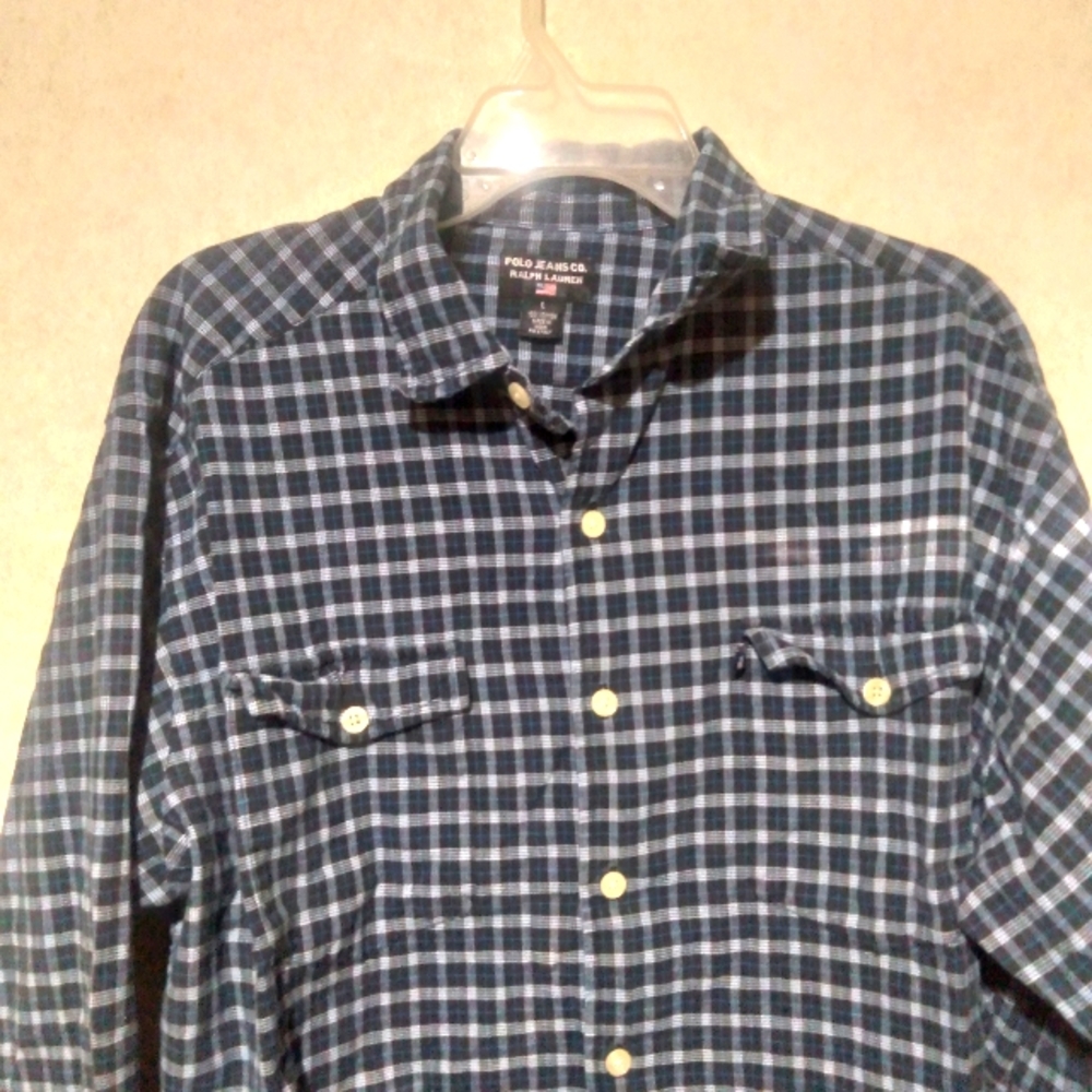 Polo Ralph Lauren blue plaid size large and 100% cotton